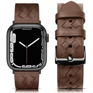EDIMENS Braided Leather Band Compatible for Apple Watch Bands 46mm 45mm 44mm 42mm Series 1 2 3 Men Women, Retro Braided Pattern Leather Wristband Replacement for Apple iWatch Bands Series SE 10 9 8 7 6 5 4