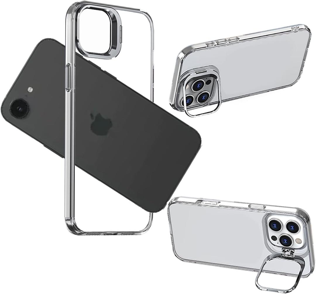 for iPhone 16e Bumper Case with Stand, No Back Design with Built-in Camera Stash Kickstand, Anti-Yellowing Backless Frame Fast Heat Dissipation for iPhone 16E 6.1 inch (Clear, iPhone 16E)
