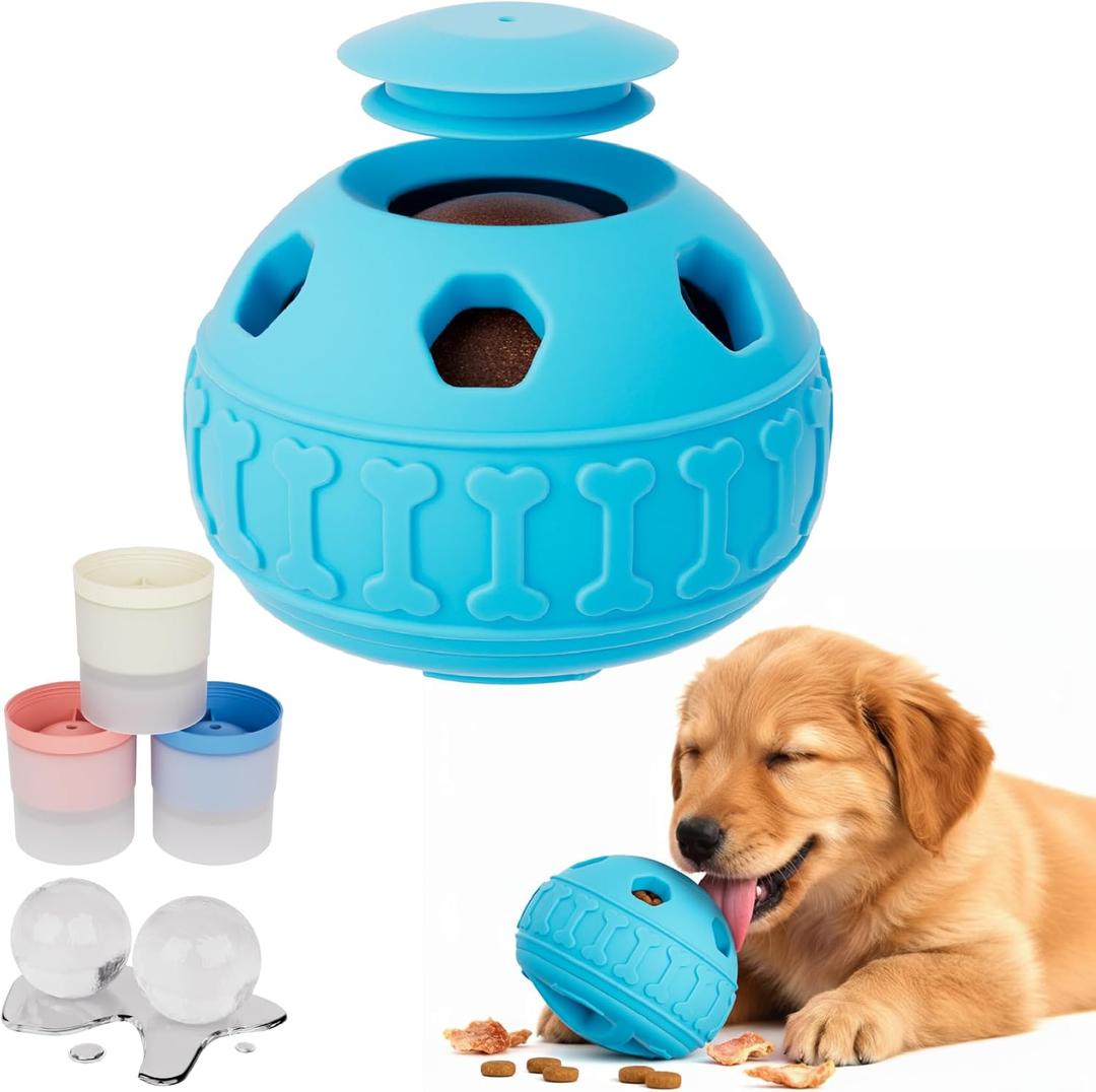 Frozen Treat Dispensing Dog Toys, Enrichment Licking & Puzzle Feeder, Sturdy Rubber Interactive Dog Toys, Dog Chew Toy for Happy, Cool Pups - Reduces Anxiety, Easy to Clean(Blue)