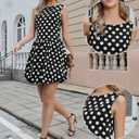 Allegra K Bubble Mini Dress for Women's Boat Neck Sleeveless Polka Dots Y2K Casual Cocktail Dress (Black, XS)