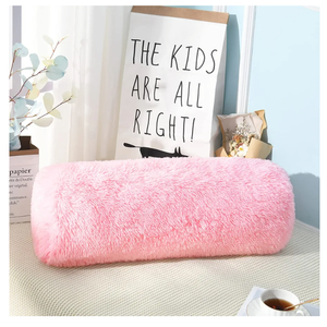 Jelymark Decorative Fluffy Throw Pillows for Room Sofa Bed, Fuzzy Body Pillow, Luxury Soft Faux Fur Round Long Couch Pillows for Reading Sleeping, Removable Pillow Cover and Inserts, Pink, 8x25 Inch