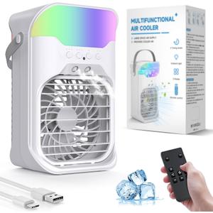 Portable Air Conditioner, 2026 Upgraded 4-IN-1 Portable Ice Fan with 3 Cooling Speeds & 1500ml Water Tank, 2 Cool Mist Ultra-Quiet Desktop AC Fan with Remote & 2-8H Timer for Bedroom, Office, Home