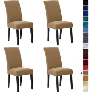 Howhic Stretch Chair Covers for Dining Room Set of 4, Removable Washable Dining Room Chair Covers, Dining Chair Slipcovers Seat Protector, Great Home Decor and Banquet Upholstery (Tan, 4 Pack)