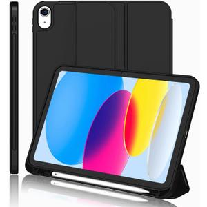 iMieet iPad (A16) Case/iPad 10th Generation Case [11-Inch 2025/10.9 Inch 2022] with Pencil Holder, Trifold Stand Smart Cover with Soft TPU Back,Auto Wake/Sleep(Black)