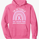 In October We Wear Pink Breast Cancer Awareness Pink Ribbon Pullover Hoodie Size S