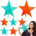 Sinload 18 Pcs Orange and Teal Large Star Centerpieces for Movie Night Party Decor 12inch Table Decor Cutouts 3D Paper Star for the Life of a Birthday Girl Party Supply Film Show Theme Birthday Decors