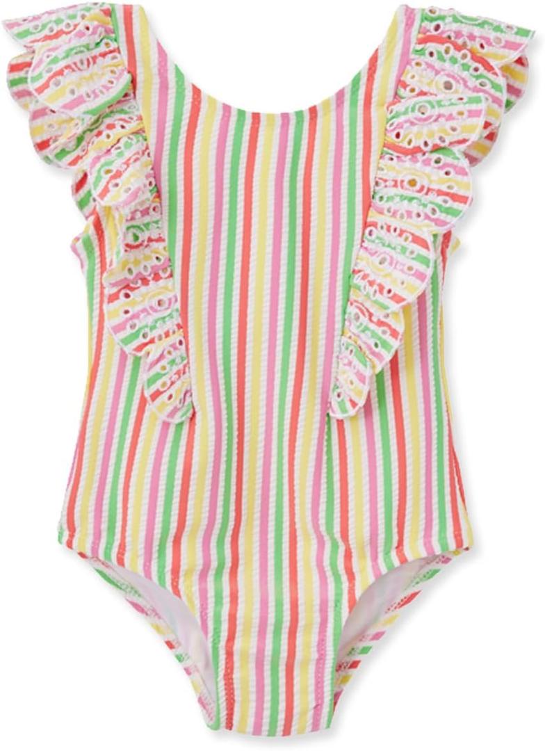 Little Me Baby-Girls Little Girls' UPF 50+ Sun Protection One Piece Swimsuit (4T, Pink Ice Cream Stripe)