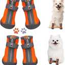 Dog Shoes for Small Dogs, Puppy Dog Boots & Paw Protector for Winter Snow Day, Summer Hot Pavement, Waterproof in Rain Weather, Ourdoor Hiking, Indoor Hardfloors with Anti Slip Sole 4PCS/Set (#4 (width 1.69 inch) for 15-21 lbs)