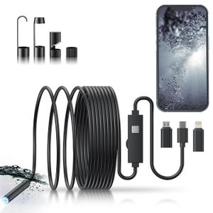 Endoscope Camera with Light, 1920P HD Bore Scope Borescope with 8 Lights, Waterproof 16.4FT Semi-Rigid Cord for Pipe Inspection, Industrial Endoscope for Phones(Black)