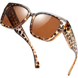 Yogo Vision Polarized Fit Over Glasses Sunglasses for Women Men Wear Over Eyeglasses 100% UV Protection (Leopard Frame With Brown Lens)