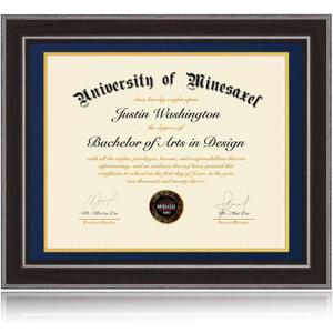 16x20 Diploma Frames 14x17 with Blue Mat, Fits Degree Certificate Document, 20 x 16 Walnut Color Frame with Tempered Glass Panel for Wall Mounting