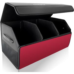 Car Trunk Organizer for SUV Sedan,Extra LargePremium PU Leather Foldable Cargo Storage Box with Magnetic Lid,Multi-Compartment Collapsible Trunk Organizers (Black-Red) Car Trunk Organizer for SUV Sedan,Extra LargePremium PU Leather Foldable Cargo Storage Box with Magnetic Lid,Multi-Compartment Collapsible Trunk Organizers (Black-Red)