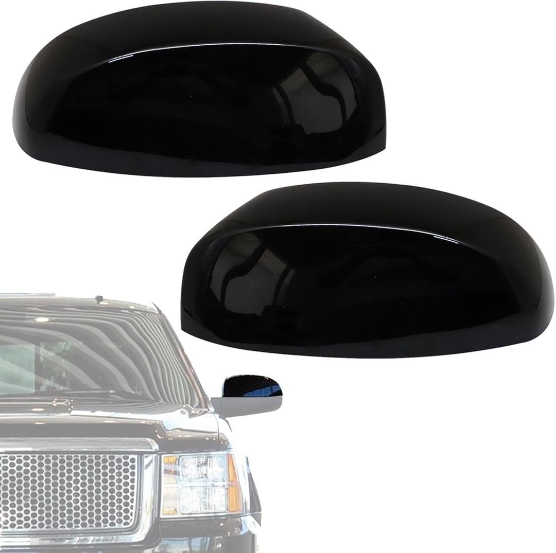 SecosAutoparts Mirror Caps Cover Glossy Black Left and Right Fit for Chevrolet Avalanche Tahoe Silverado 1500 2500 3500 Fit for GMC Sierra 1500 2500 3500HD Yukon 2007-2013# 25788156 25788157