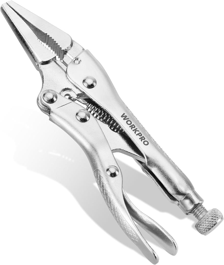 WORKPRO 4-1/2 inch Long Nose Locking Pliers, Chromium-Vanadium Steel Locking Pliers, Locking Adjustable Vise Grips for Clamping Twisting Welding