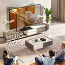 Universal Swivel TV Stand/Base Table Top TV Stand 32 to 65 inch TVs 80 Degree Swivel, 4 Level Height Adjustable, Heavy Duty Tempered Glass Base, Holds up to 88lbs Screens, HT04B-002