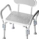 BlessReach Shower Chair for Elderly and Disabled with Arms, Heavy Duty Adjustable Height Bath Seat for Inside Shower or Tub, Slip Resistant, Padded Backrest & Armrest, Supports 500 lb, Gray