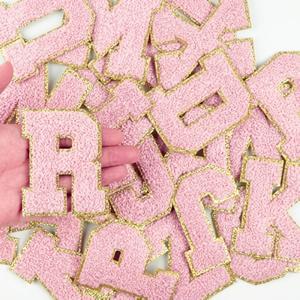 Morcheiong 52Pcs 3.14 Inch Large Chenille Letter Patches A-Z Self Adhesive, Chenille Letters for Clothing, Letters Patches for Fabric (Light Pink)