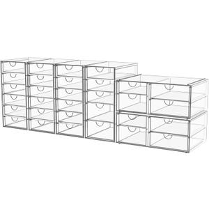 YFXCVSL Acrylic Makeup Organizer with 31 Drawers, 6 Pack Clear Storage Drawers, Bathroom Makeup Organizer for Palettes, Cosmetic, and Beauty Supplies,Ideal for Vanity, Cabinet,Desk Organization