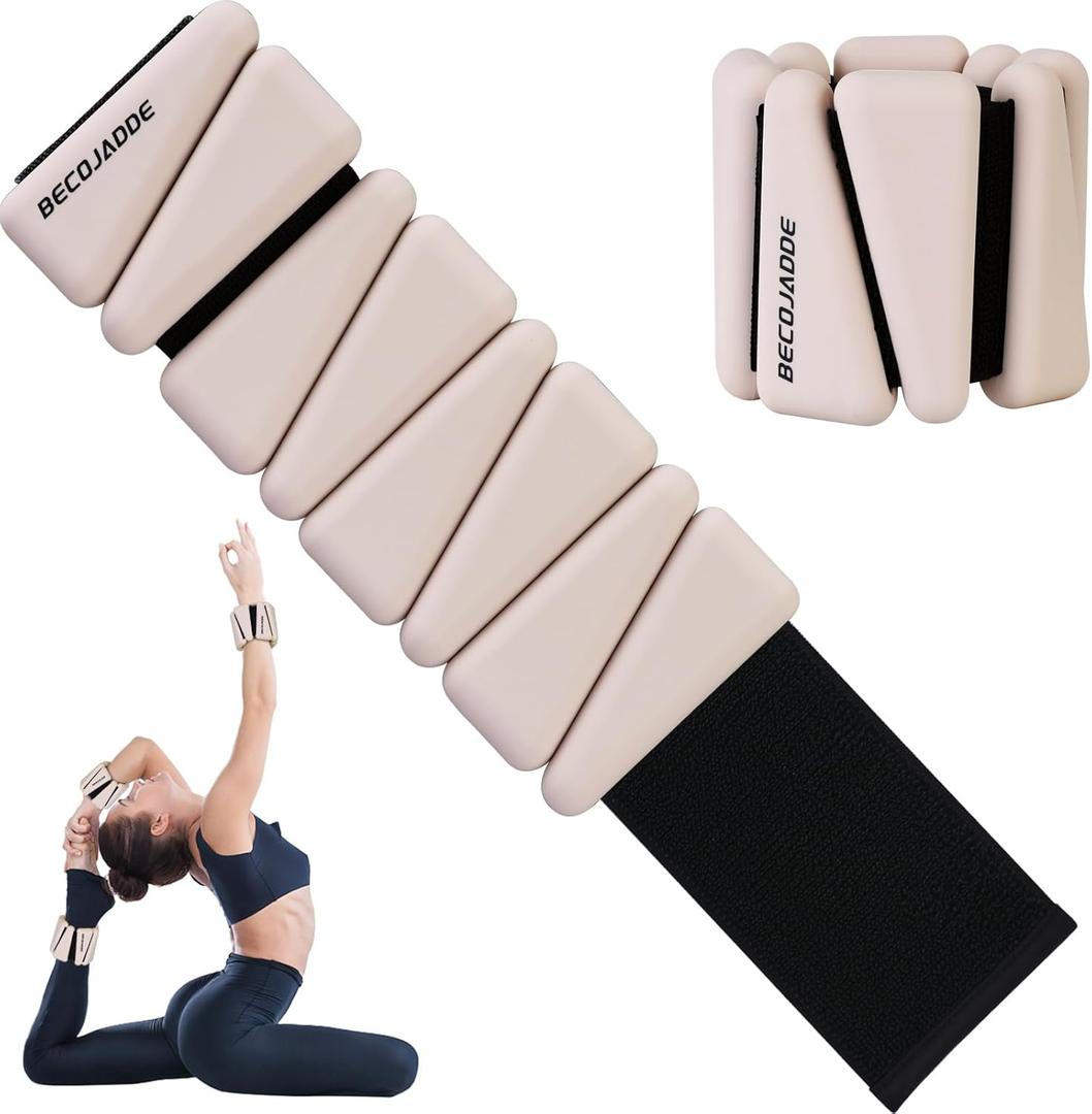 Ankle Weights Set of 2 (3 lb Each) Adjustable Wrist Weights for Women Men Wearable Arm Leg Weight for Pilates, Running, Walking, Workout, Yoga (Beige)