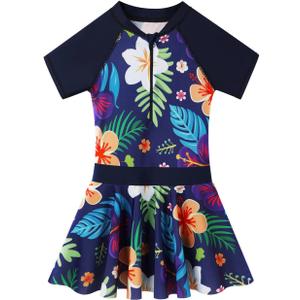BAOHULU Toddler Girls Swimsuit One Piece Cute Floral Dress Swimwear 3-8 Years (4-5T, T Big Navyflower)