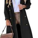 BZB Women's Long Coat Notched Lapel Collar Double Breasted Pea Coat Winter Elegant Wool Blend Over Coats Jackets Size M