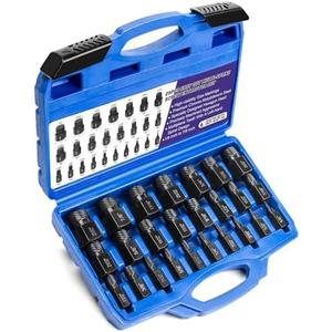 LLNDEI Screw Extractor Set Hex Head Multi-Spline Easy Out Bolt Extractor Set, EZ Out Rounded Screw Remover, 1/8 Inch to 7/8 Inch in 1/32-Inch Increments, CR-MO, 25 Pieces, Stripped Fastener Tool