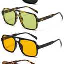 IKANOO 4 Pieces Retro 70s Square Aviator Sunglasses for Women Men Oversized Vintage Sun Glasses Trendy Aviator Shades (Black+leopard Green+orange+tortoise Brown)