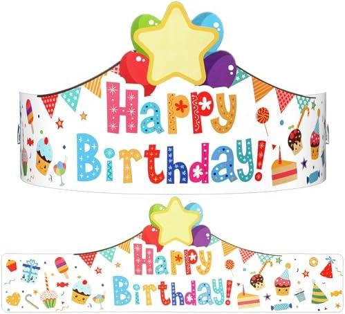Outus 42 Pack Happy Birthday Crowns for Kids Classroom with Elastic Band for Teachers Students Kindergarten Party