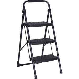 Step Ladder 3 Step Folding, Small Step Stools for Adults,3 Step Stool Foldable with handrails,Lightweight Kitchen Ladder with Pedal Ergonomic Design,Stepladder for Closet and Home (Black2)