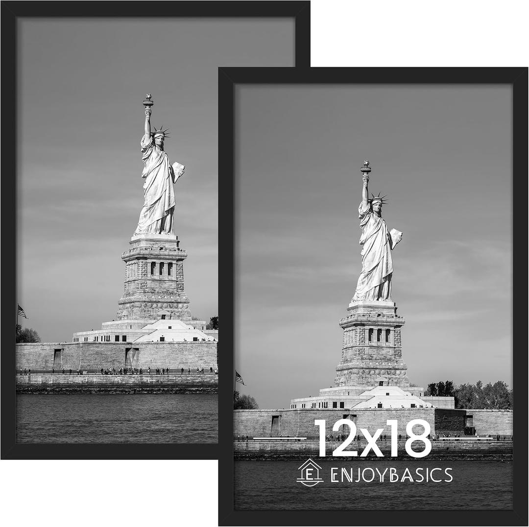ENJOYBASICS 12x18 Picture Frame, Display for 12 x 18 Poster, Wall Gallery Photo Frames, Black, 2 Pack