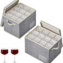 Lifewit 2 Pcs Glass Storage Box with Dividers, Stackable Cationic Hard Shell Stemware Containers with 24 Cells, Foldable Dustproof China Containers for Moving, Light Grey, 37 x28x27cm