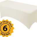 6-Pack Premium Cream Spandex Tablecloths for 8ft Rectangle Tables, Stain & Wrinkle-Resistant, Washable Stretch Polyester Fitted Table Cover for Weddings, Banquets, Trade Shows Events