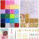 Tilhumt Clay Beads Bracelet Making Kit for Adults, 6700 Pcs 24 Colors Preppy Flat Polymer Clay Beads for Friendship Jewelry Making Polymer Heishi Bead with Charms Kit, Gifts for Art and Craft Lovers