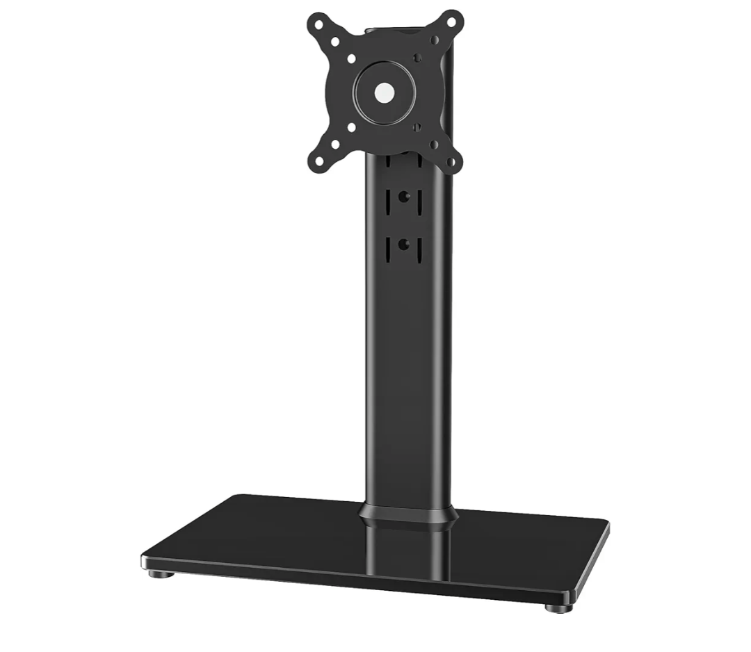 Single LCD Computer Monitor Free-Standing Desk Stand Mount Riser for 13 inch to 32 inch screen with Swivel, Height Adjustable, Rotation, Vesa Base Stand Holds One (1) Screen up to 77Lbs(HT05B-001))