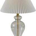 Adesso Table Lamp with Glass Base, Brass Accents, and Pleated White Fabric Lampshade  Bedside Table, Home Office Lighting, or Living Room Decor, 26 x 15