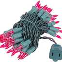 Novelty Lights 11 Feet 50 Bulbs Traditional Incandescent Mini Lights, Pink on Green Wire with 2.5" Spacing, Commercial Grade and UL Listed for Indoor/Outdoor Use, End-to-End Connectable