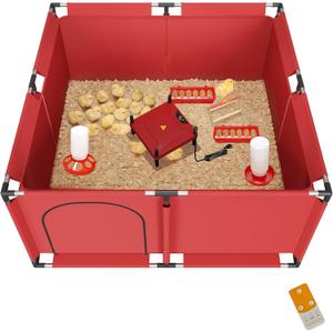 Brooder Box for Chicks, All-in-One Chick Starter Kit, Stainless Steel Frame Baby Chicken Brooder Playpen with 250W Heat Lamp, Perch, Feeder & Waterer Set, Up to 30 Chicks, Square Style