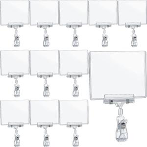 Epakh 20 Pieces Rotating Clip Pop Swivel Sign Rotatable Holding Clamp Sign Holder for Hangrails or Tubes with 20 Pieces Hard Card Sleeves PVC Card Protector (Thumb Clip Shape)