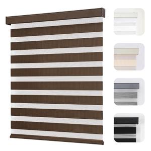 Joydeco Cordless Zebra Blinds for Windows, Dual Layer Light Control Window Blinds with Light-Proof Aluminum Cover, Free-Stop Roller Shades for Home & Office (Coffee,52" W x 75" H)