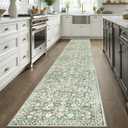 Vintage Runner Rugs for Hallway 2x12, Sage Green Beige Washable Extra Long Hallway Runner Rug Non Slip, Super Soft Kitchen Runner Rug, Print Faux Wool Floral Thin Carpet Hall Runner