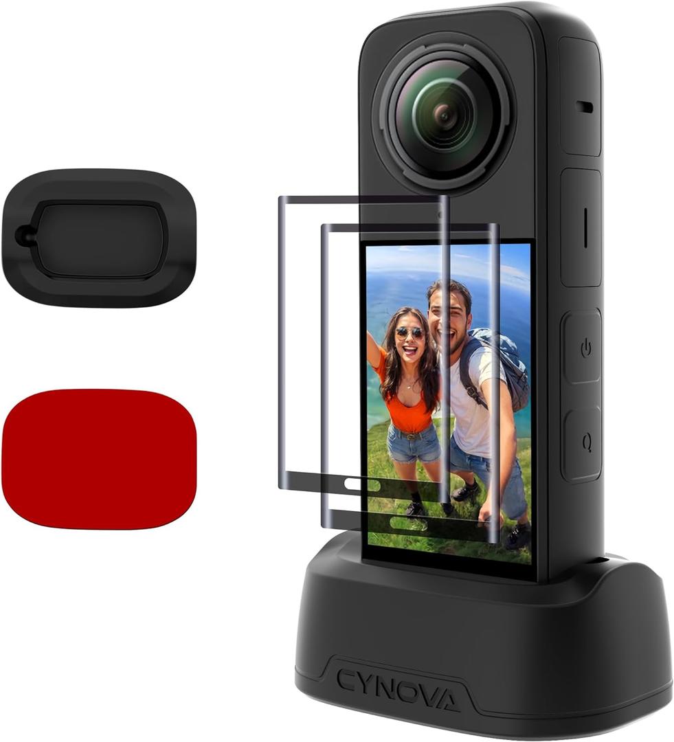 CYNOVA X5 Silicone Base for Insta360 X5 Accessories,Insta 360 X5 Screen Protector Film(2 Pack), X5 / X4 Silicone Stand Base+Tempered Glass Screen Protector for Insta360 X4 / X5 Accessories
