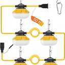 50FT LED Construction String Lights, 5 Bulbs Waterproof Linkable Industrial String Work Lights & Hooks, 5000K Daylight Temporary Lighting for Jobsite Attic Cralspace