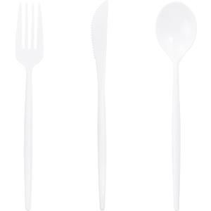 Supernal 180PCS White Plastic Silverware,White Utensils Set Disposable,Disposable Silverware Include 60 Forks,60 Knives,60 Spoons,Heavy Duty Party Cutlery for Birthday,Dinner,Wedding