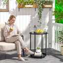 Small Round Side Table, 2 Tiers End Table, Black, 15.8 inches x 15.8 inches x 20 inches