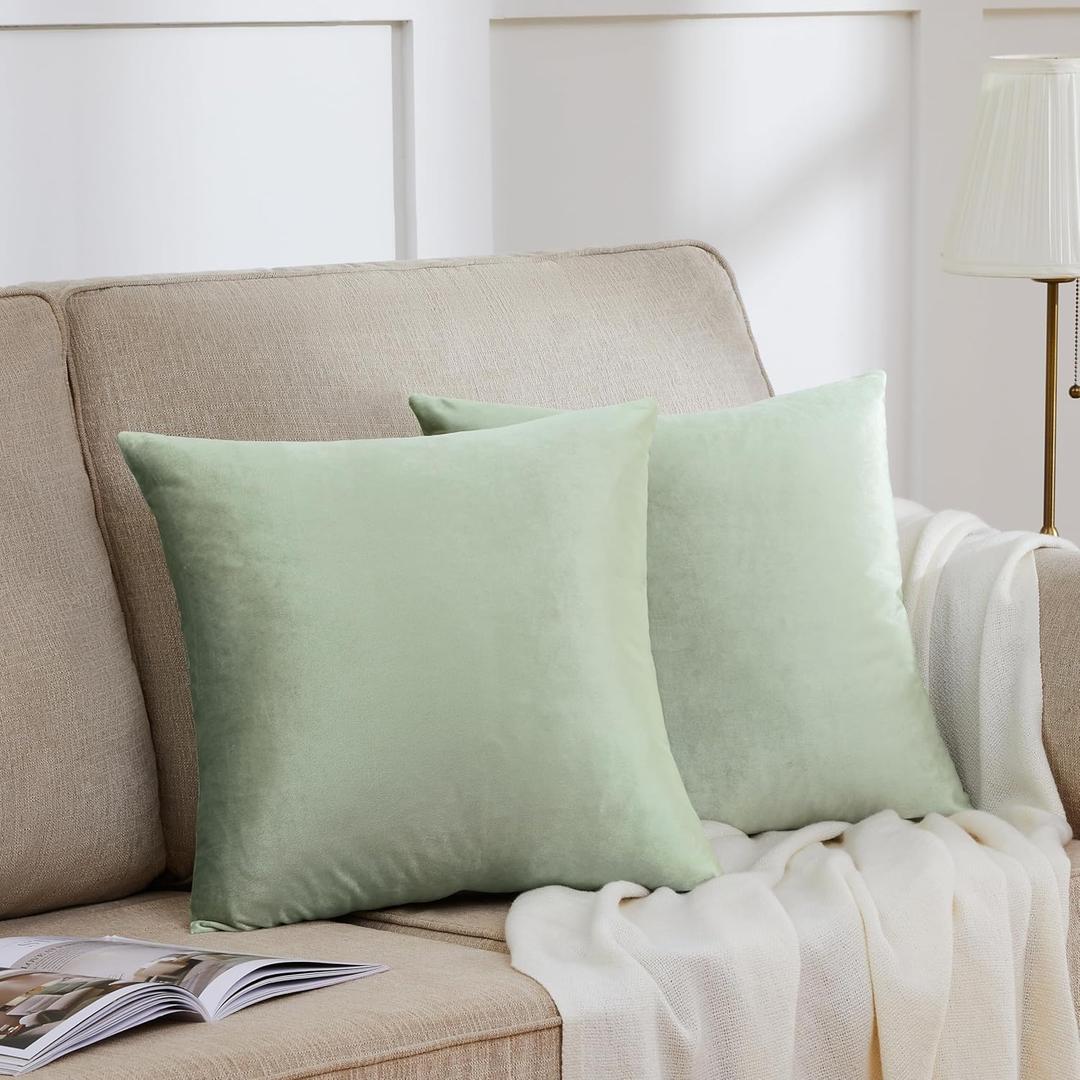 GIGIZAZA 18x18 Pillow Covers Set of 2 Velvet Throw Pillows Decorative Sage Green Covers for Couch Sofa Bedroom Pillowscase (18" x 18" (Pack of 2))
