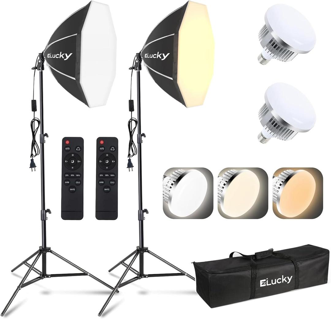 2-Pack 20" Softbox Lighting Kit | 3000-6500K 85W Dimmable LED Bulbs, Remote Control, 63" Tripod | Studio, Portrait & Video Recording