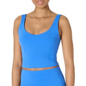 Amazon Essentials Womens Active FormFlex Buttery Soft Light Support Crop Tank with Bra (Blue, XXXL)