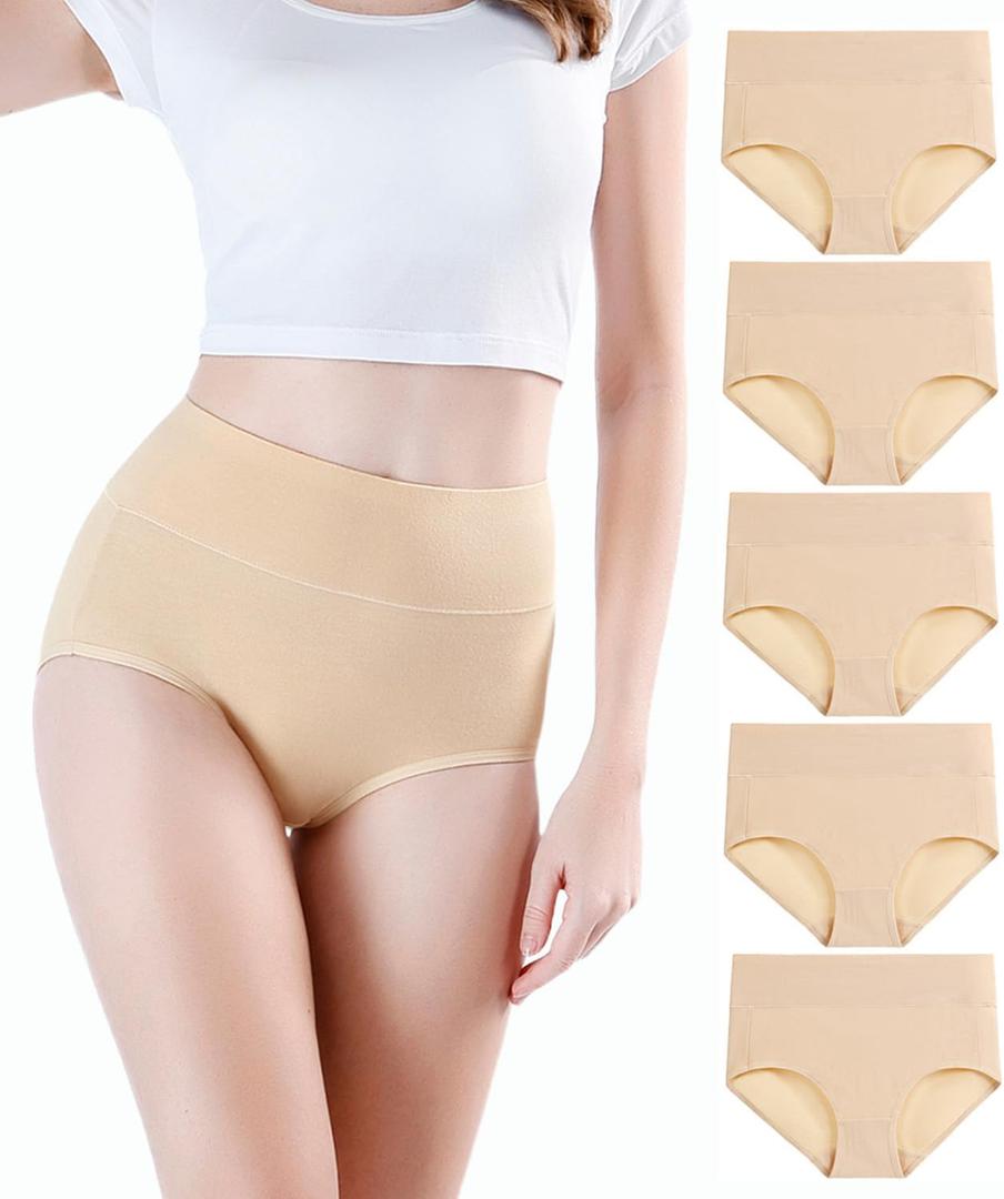 wirarpa Women's Underwear High Waisted Ladies Cotton Panties Soft Full Coverage Briefs 5 Pack (Regular & Plus Size)