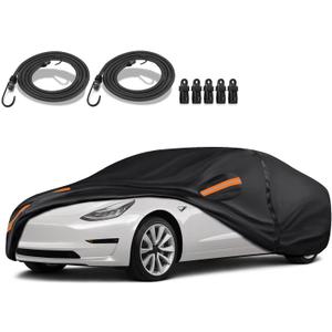 Special 16 Layers Full Car Cover Fit for 2017-2024 TES-la Model 3, Ultra Heavy 600D Oxford Cloth, All-Weather Protection Summer Sun Exposure and Winter Snow Rain Dust UV, Black