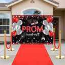 Lyrow 4 Set Prom Send Off 2026 with Carpet Runner Stainless Steel Stanchion 7 x 5 ft Class of 2026 Prom Background 3.3 x 16.5 ft Carpet Runner Velvet Ropes for Graduation Party Decoration(Red)
